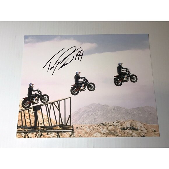 TRAVIS PASTRANA Signed 8x10 INDIAN SCOUT MOTORCYCLE Photo Vegas Mega Stunt Jump - Picture 1 of 3